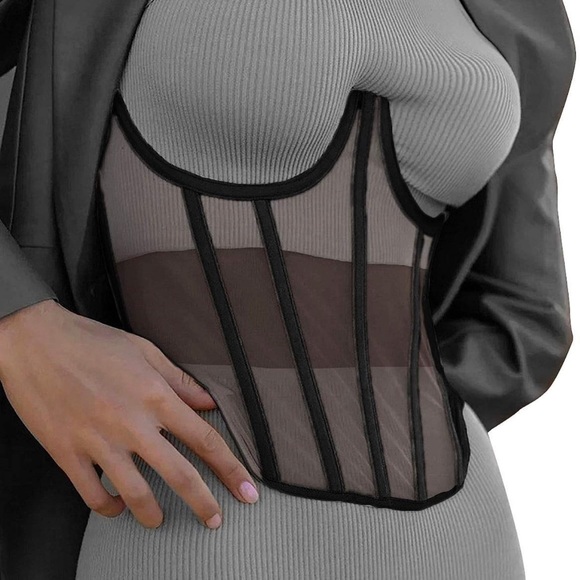 Lace Boned Overbust Corset Black Bustier Waist Cincher Bodyshaper - Picture 3 of 3